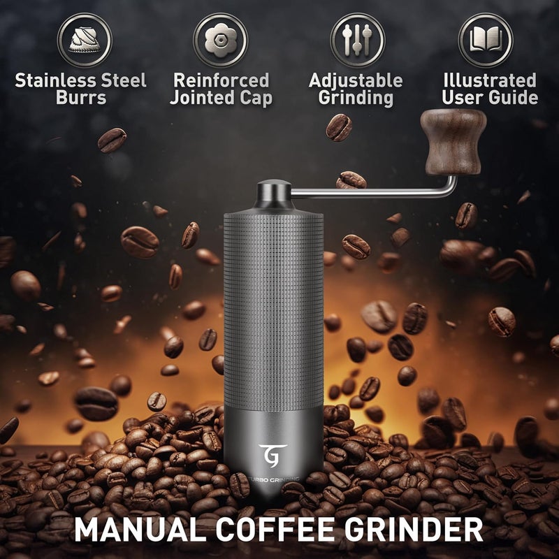 Sunya Manual Coffee Grinder with Stainless Steel Conical Burr. Aluminum Shell Hand Coffee Bean Mill with Adjustable Settings. Coffee Recipes Booklet Included (MCG-02 Gray) - Image 2